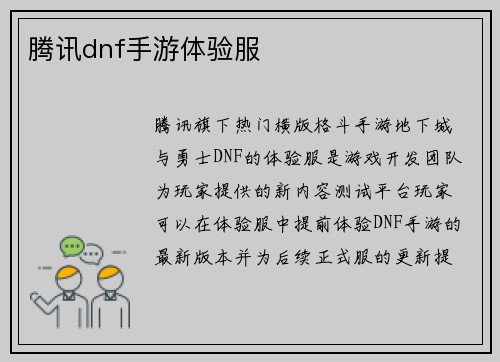腾讯dnf手游体验服