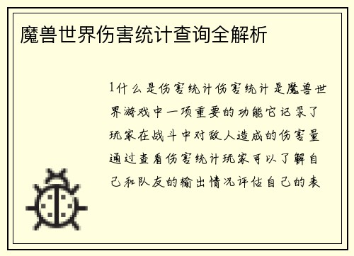 魔兽世界伤害统计查询全解析
